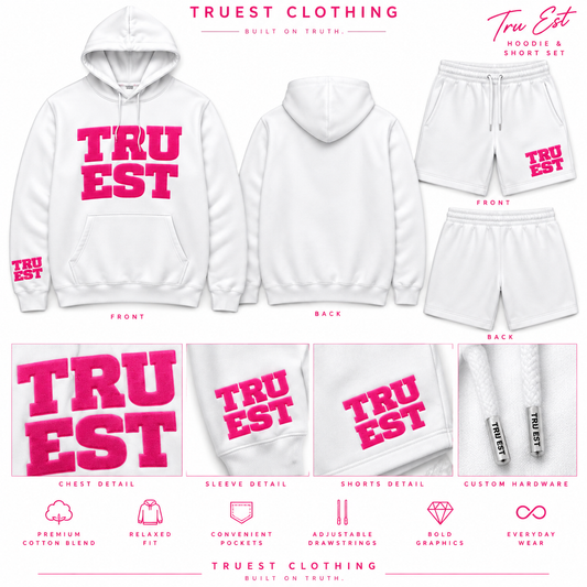 TRU EST Hoodie & Shorts Set - White/Pink